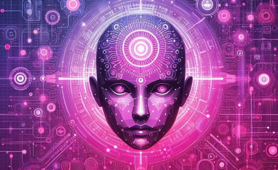 Futuristic AI human face with digital interface representing ethical decision-making, governance, and responsible technology for The Ethics Conversation services.